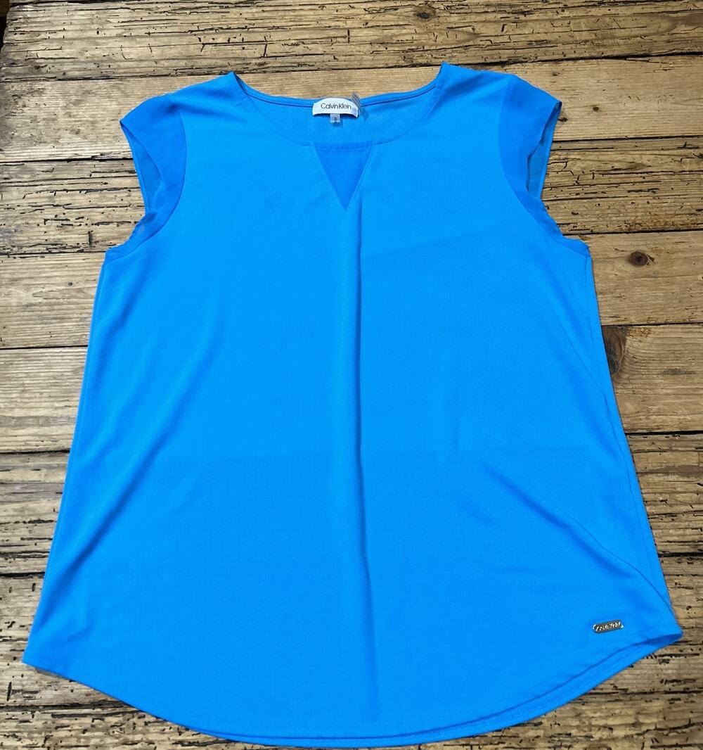 Calvin Klein Womens Size M Blue Short Sleeve Blouse
